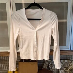 Vuori long sleeve pose cardigan, white, S